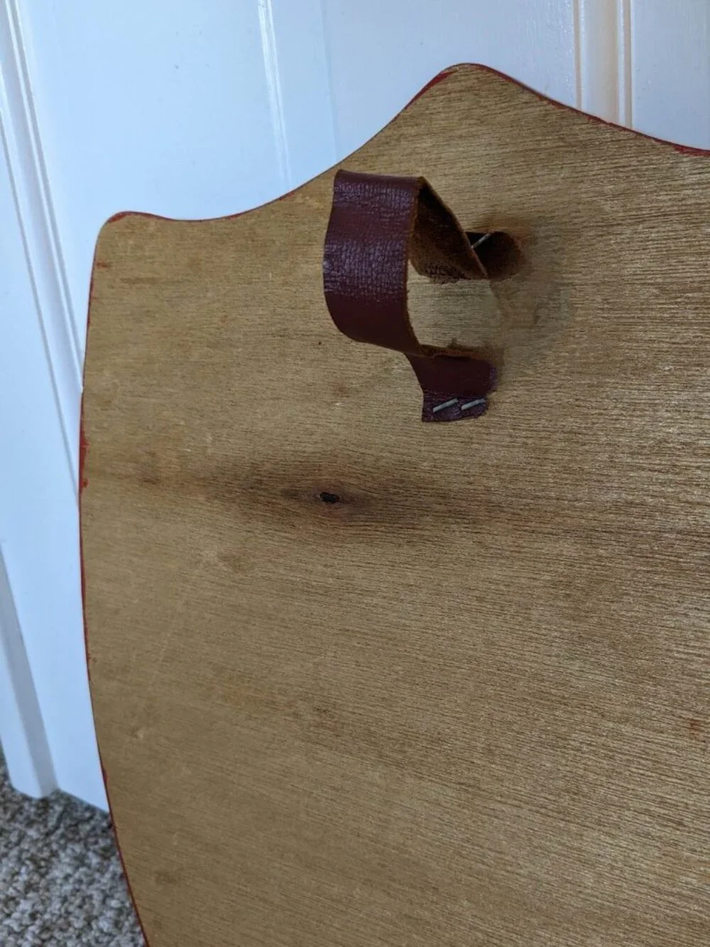 Wood Handmade Toy Wooden Shield with Dragon Stencil and Leather Handle